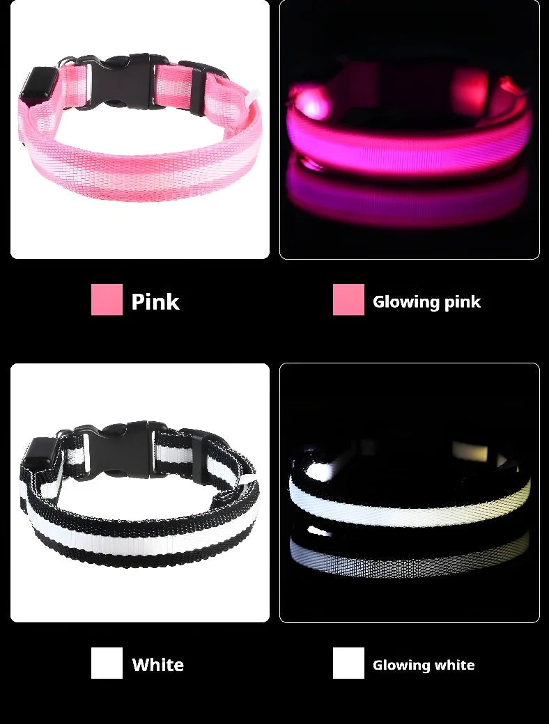 LED Dog Collar – Luminous Nylon Night Safety Collar for Pets